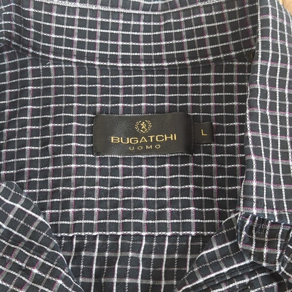 Bugatchi Uomo Men’s Black White Check Long Sleeve Button Down Shirt L - Picture 3 of 11